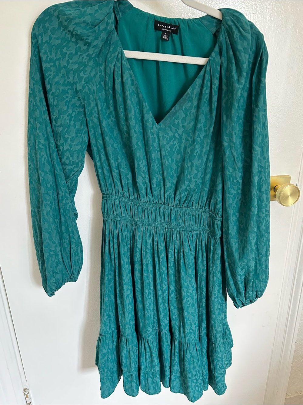 Current air Teal Long-Sleeve Tiered V-Neck Dress